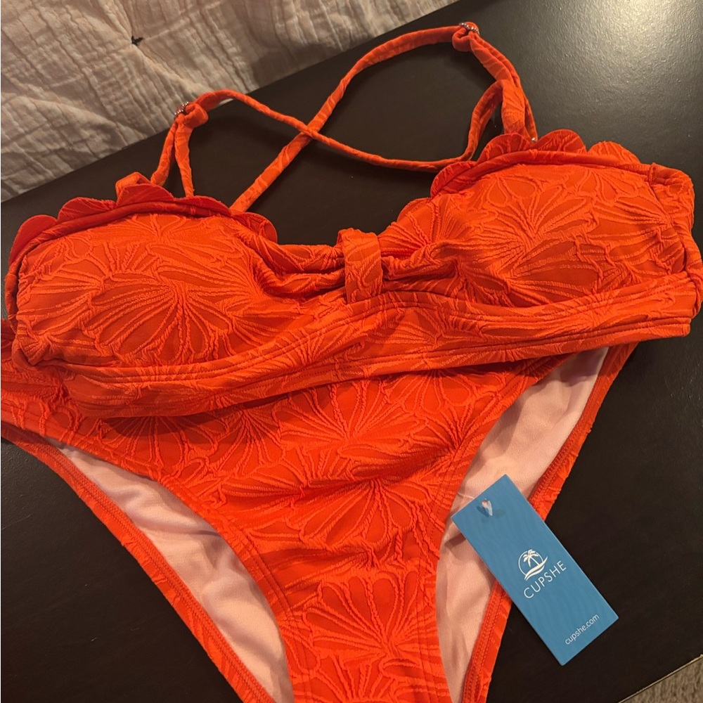 Cupshe Bright Orange Textured Bikini